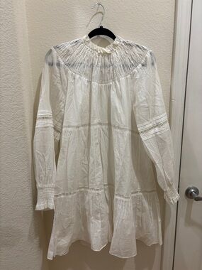 MICHAEL KORS White Smocked Yoke Long Sleeve Dress